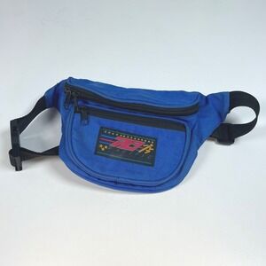 Pacific Connections Fanny Pack Blue OS Retro 3-Pocket Waist Bag 8.5 x 6.5 in